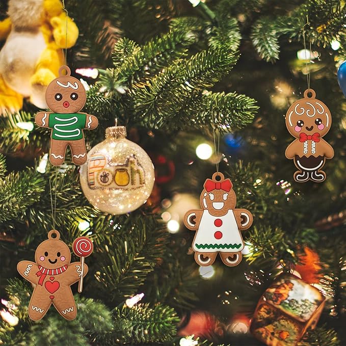 12pcs Christmas Gingerbread Man Ornaments for Christmas Tree Decorations Assorted Plastic Gingerbread Figurines Xmas Holiday Decorations 3 Inch Tall
