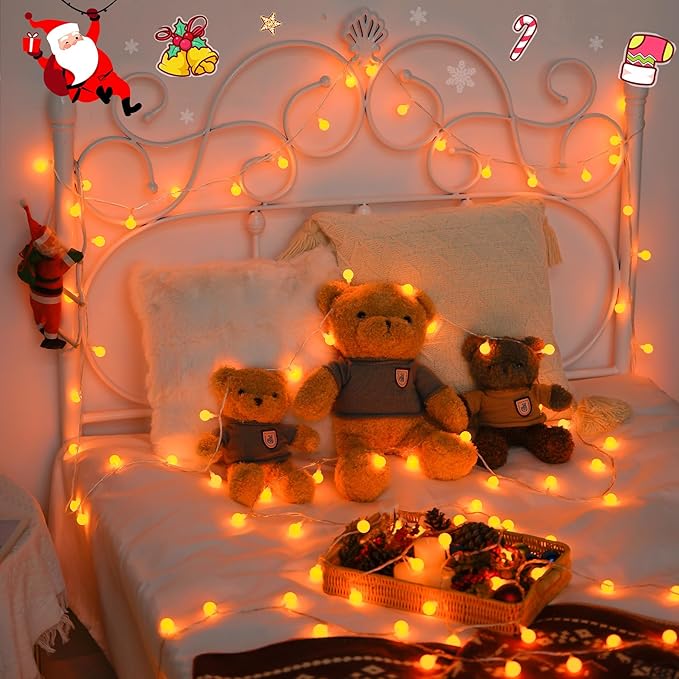 JMEXSUSS Orange String Lights Indoor, Connectable 100 LED Globe String Lights Plug in with Remote, 33ft 8 Modes Orange Halloween Lights Outdoor for Bedroom Thanksgiving Party Halloween Decor