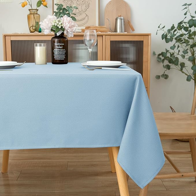 Biscaynebay Fabric Square Tablecloths 54x54 Inches, Light Blue Water Resistant Spill Proof Table Cloth Small Card Folding Table Covers Linen for Dining, Kitchen, Wedding and Parties, Machine Washable