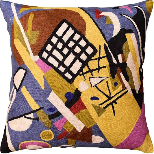 Kandinsky Modern Pillow Cover Frame Gray Abstract Pillowcase Grey Modern Chair Cushion Contemporary Outdoor Pillows Kids Room Handembroidered Wool Size 18x18