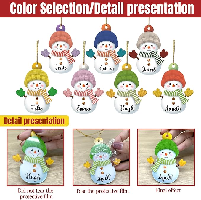 7PCS Personalized Christmas Ornament 2025, Custom Snowman Family Ornament with Name Photo Acrylic for Xmas Tree Decor Customized Hanging Gifts