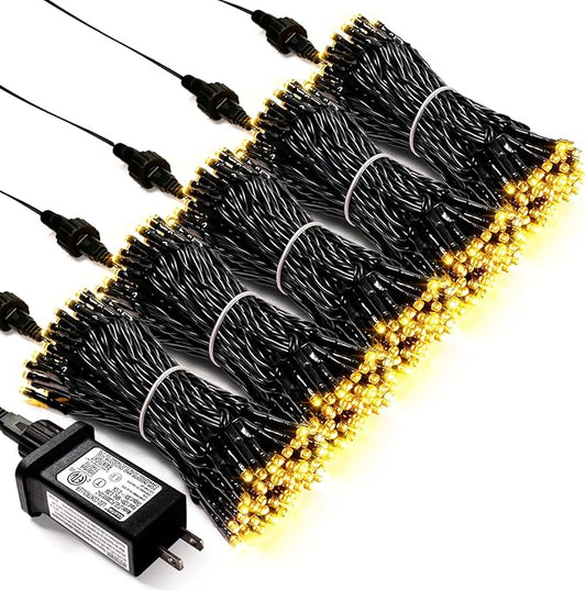 JMEXSUSS 500 LED Warm White Christmas Lights Indoor, 8 Modes Green Wire Christmas Tree Lights Outdoor Waterproof, Twinkle Fairy String Lights Plug in for Xmas Wedding Party Garden Patio