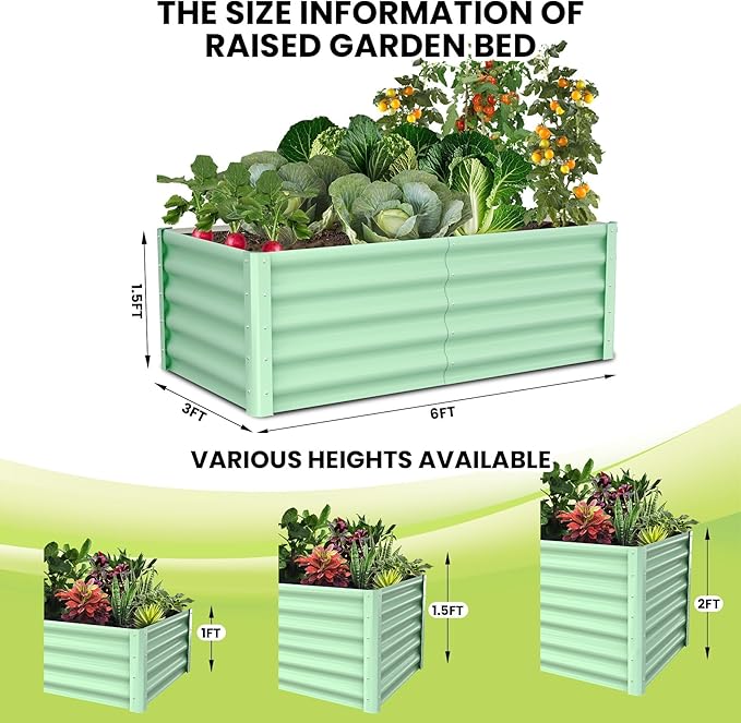 Large Outdoor Planter Boxes Kit Set of 2, 6x3x1.5ft Galvanized Raised Bed Planter with Open-Ended Base Design, Elevated for Outdoor Plants, Durable Raised Bed for Gardening,Green