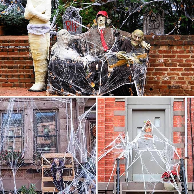 600 sqft Spider Web Halloween Decorations With 20 Fake Spiders - Super Stretch Cobwebs for Party Decor and Supplies