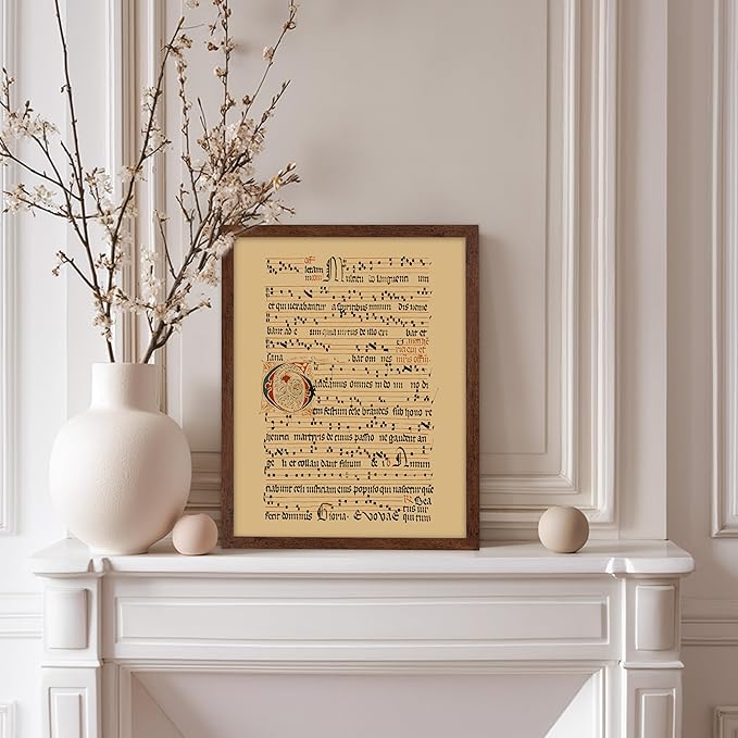 Poster Master Vintage Hymnal Poster - Retro Music Print - Gift for Artist, Friend - Graduale Aboense, Gregorian Chant Manuscript, Score - Wall Decor for Living Room, Bedroom, 11x14 Brown Framed