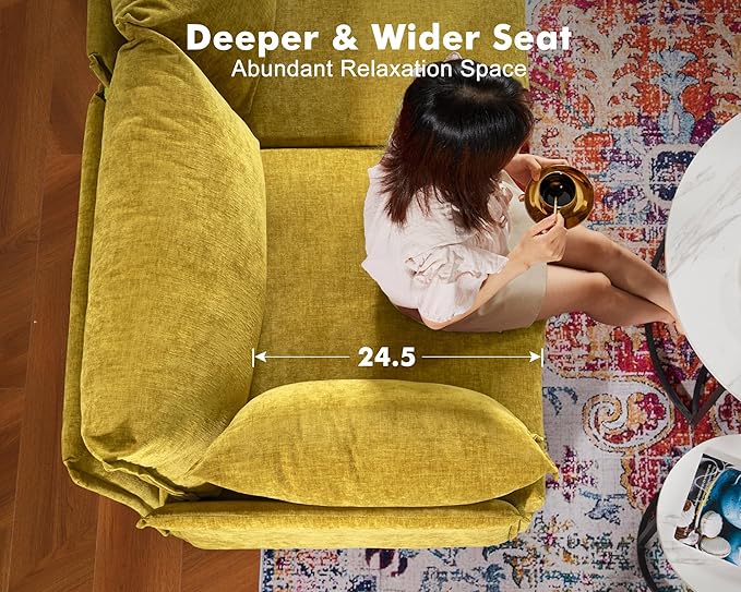 136.4" Oversized Modular Sectional Sleeper Sofa Bed, U Shaped Convertible Couch with Movable Ottoman, Large 8 Seat Corner Couches for Living Room Deep Seat Yellow Chenille