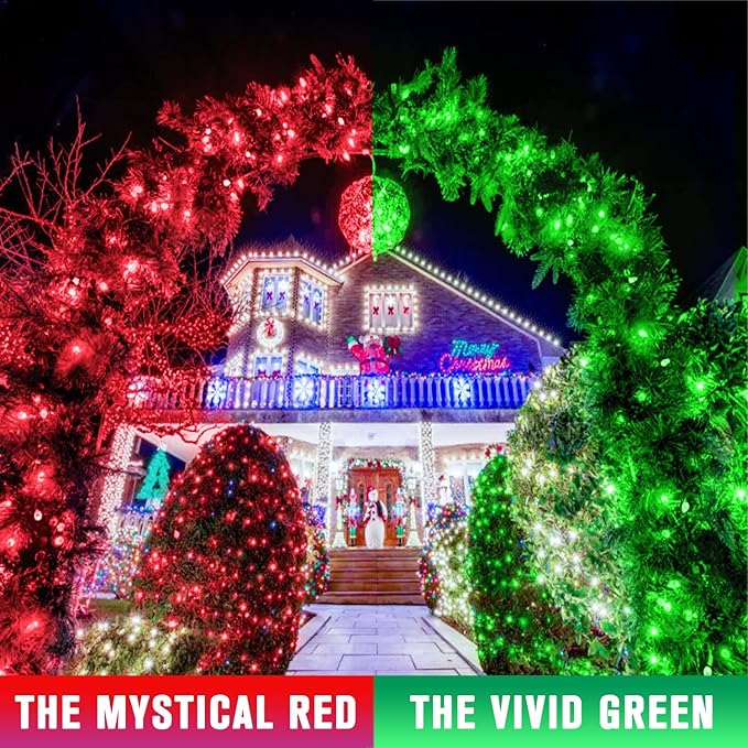 JMEXSUSS 168ft 600 LED Red to Green Halloween Lights Outdoor, Red Green Color Changing Christmas Lights, Christmas Twinkle String Lights Plug in for Tree Porch Yard Christmas Halloween Decorations