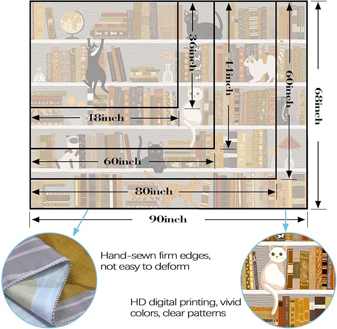 Accnicc Cat Bookshelf Tapestry Black White Cute Cats Book Shelf Tapestries Wall Hanging Art Vintage Retro Academics Library Tapestry for Bedroom Living Room Dorm 60 x 44 inch
