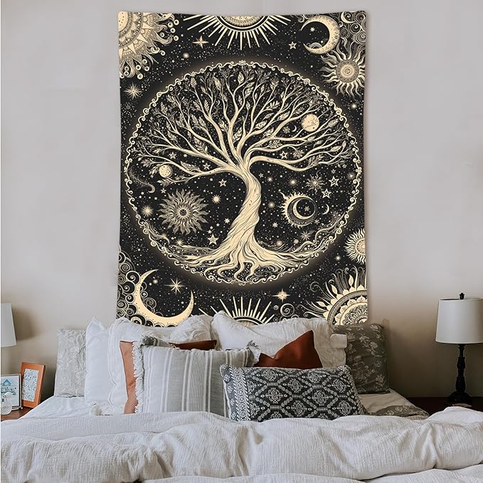 Lunerfex Tree of Life Tapestry Starry Sky Wall Tapestry, Vintage Tapestries for Bedroom Ceiling Tapestries Wall Hanging for Bedroom Living Room Decor Tree-3 36"x48"