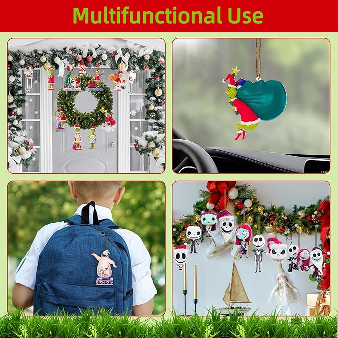 2025 Halloween Christmas Tree Decorations, 9PCS Acrylic Cute Night Before Xmas Pendants Hanging, 2D Flat Spooky Decor Indoor Home Party Gifts Ornaments, 10cm/3.93in