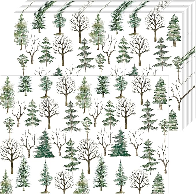 Paper Placemats Disposable 50 Pack Winter Pine Trees Placemats 16x 11 Inch Christmas Place Mats for Home Kitchen Dining Table Decoration Party Supplies