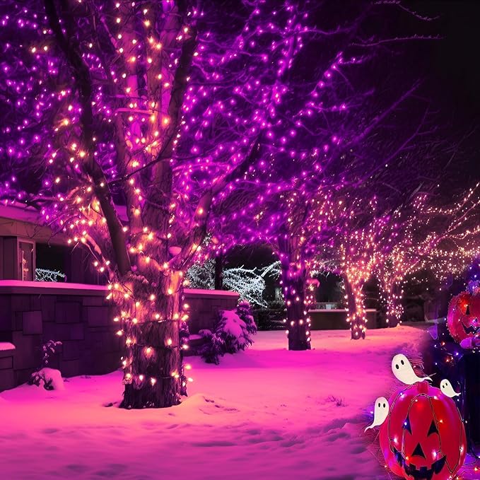 6-Pack Solar String Lights, 600 LED Extra-Long 236Ft Solar Halloween Lights Outdoor Waterproof, 8 Modes Led Halloween Light for Garden, Patio, Wedding(Purple & Orange)