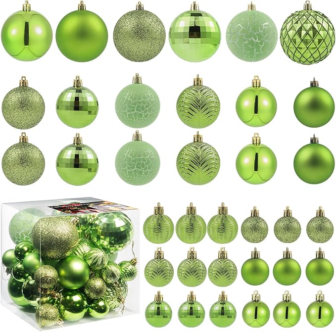 LANGXUN 36pcs Light Green Christmas Tree Decorations Balls, Bolas De Navidad, 2025 Christmas Decor, Indoor Outdoor Shatterproof Christmas Ornaments, Xmars Party Wedding Suppiles