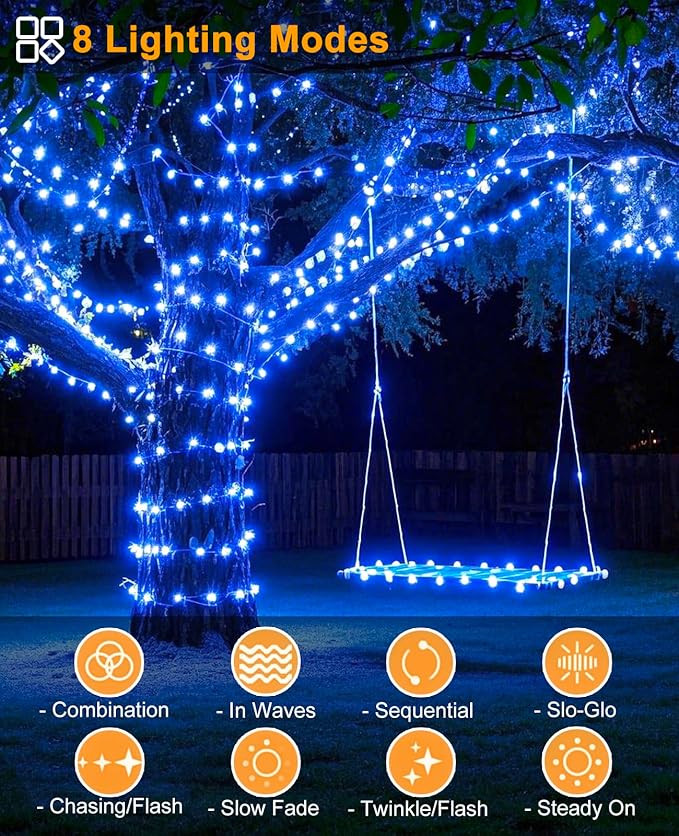Christmas Lights Outdoor, 80FT 240 LED Christmas Tree Lights, Waterproof & 8 Modes & Timer, Connectable Green Wire String Light for Indoor Garden Xmas Party Holiday Decorations, Blue