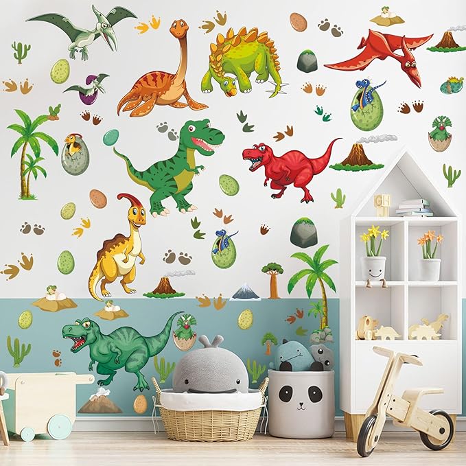 Glow in The Dark Wall Decals - Colorful Large Removable Self-Adhesive Dinosaur Decal for Ceiling, Boys Bedroom, Kids Baby Nursery, Living Room Decoration