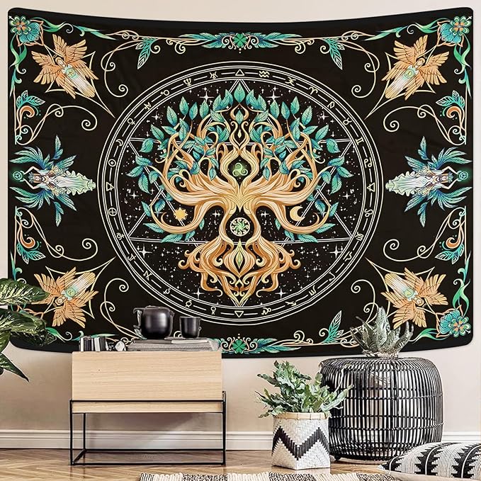 Tree of Life Tapestry - Natural Hippie Wall Hanging, UV Resistant, Machine Washable, Lightweight, Psychedelic Witchcraft Bedroom Decor for Bedroom, Living Room, Yoga Room - 79.92x59.84 Inch