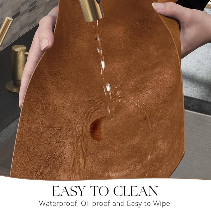 MOSAYT Vinyl Placemats Set of 8-12 X 17 Inch - Fall Faux Leather 100% Waterproof Oil-Proof Wipeable PU Place Mats, Heat Resistant Reversible Table Mats for Kitchen, Dining, Outdoor (Reddish Brown)