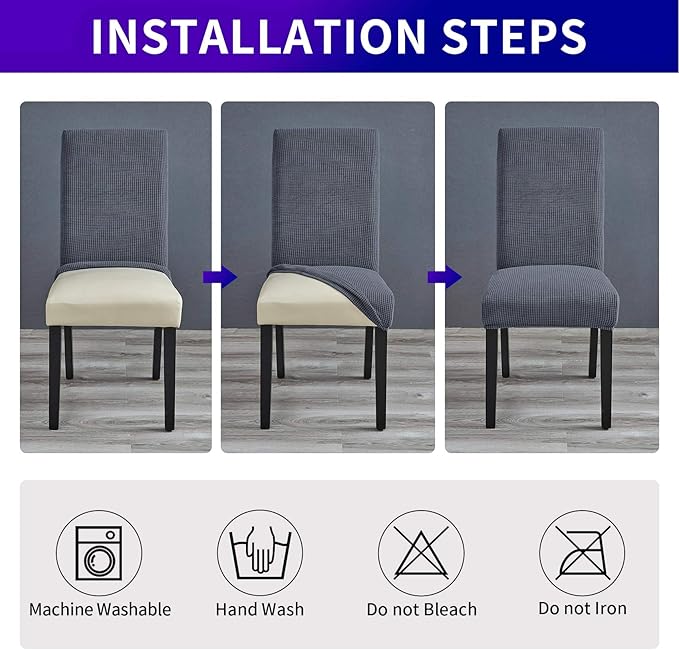 Howhic Stretch Chair Covers for Dining Room Set of 2, Removable Washable Dining Room Chair Covers, Dining Chair Slipcovers Seat Protector, Great Home Decor and Banquet Upholstery (Gray, 2 Pack)