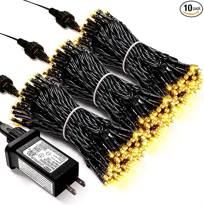 JMEXSUSS 300 LED Warm White Christmas Lights Outdoor Waterproof, 8 Modes Green Wire Christmas Tree Lights Plug in, Twinkle Fairy String Lights for Indoor Xmas Wedding Party Garden