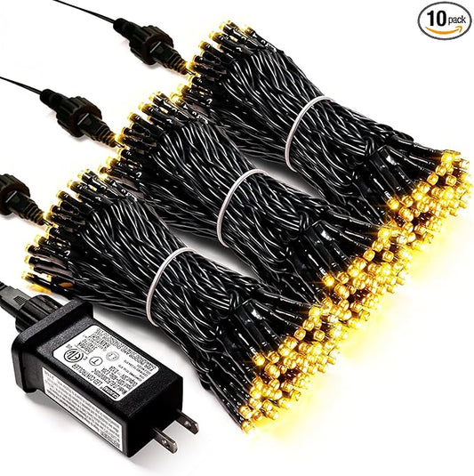 JMEXSUSS 300 LED Warm White Christmas Lights Outdoor Waterproof, 8 Modes Green Wire Christmas Tree Lights Plug in, Twinkle Fairy String Lights for Indoor Xmas Wedding Party Garden