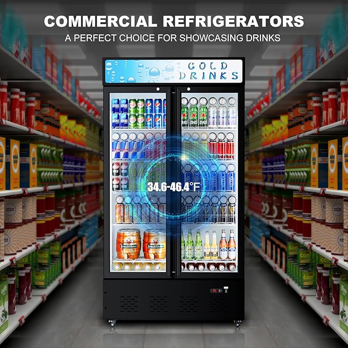 30 Cu.ft. Commercial Beverage Refrigerators Glass Door Refrigerator Upright Display Cooler with Soft LED Light and Adjustable Shelves for Restaurant Grocery Stores Home