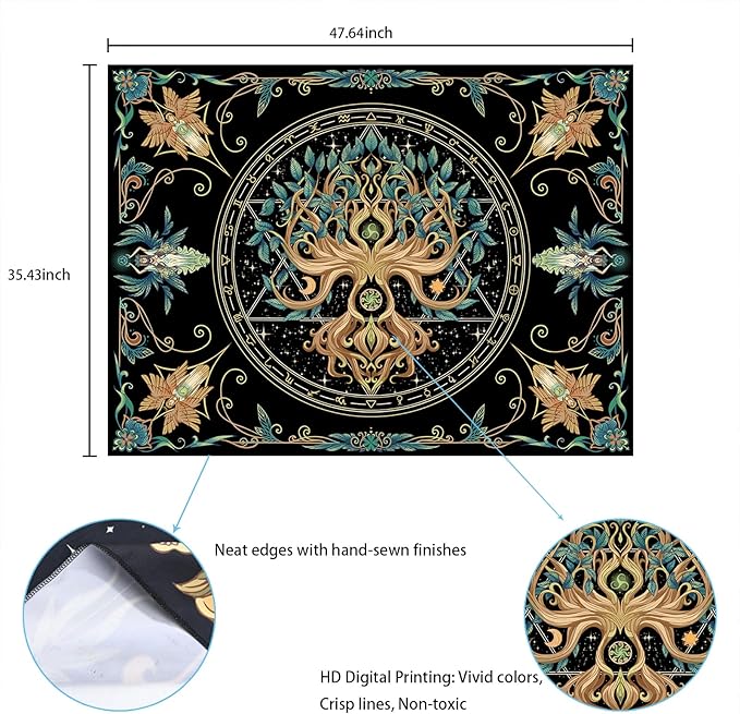 Tree of Life Tapestry - Natural Hippie Wall Hanging, UV Resistant, Machine Washable, Lightweight, Psychedelic Witchcraft Bedroom Decor for Bedroom, Living Room, Yoga Room - 47.64x35.43 Inch
