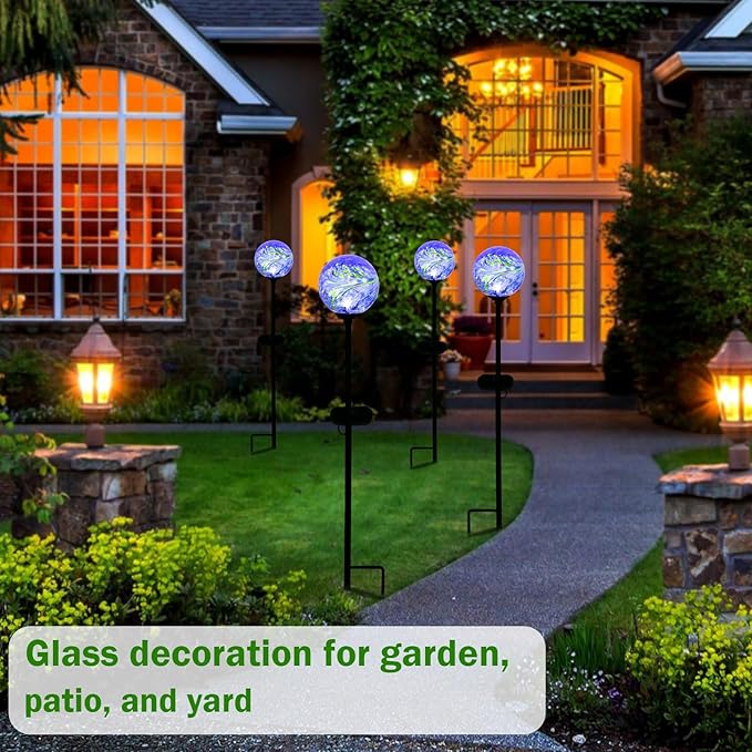 Solar Lights Outdoor Decorative Solar Outdoor Decorative Glass Ball Stakes Waterproof Garden Stake Glass LED Garden Globe Lights for Pathway Yard Lawn Decoration Blue