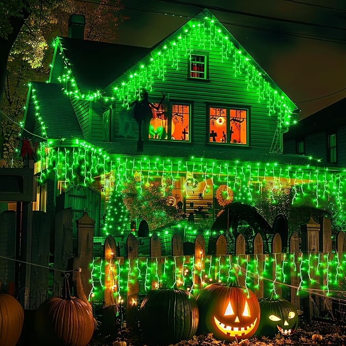 JMEXSUSS 400 LED 38.8F Green Icicle Lights for Halloween Decorations, Green Halloween Lights Indoor Outdoor, String Icicle Light for House Fireplace Party Yard Decoration