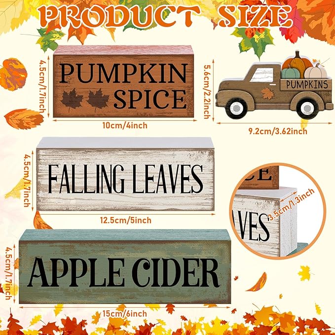 4 Pcs Fall Decorations for Home Fall Table Centerpiece Decor Autumn Tiered Tray Decor Rustic Decorative Truck Block Signs Gift Farmhouse Thanksgiving Table Decoration for Home Kitchen