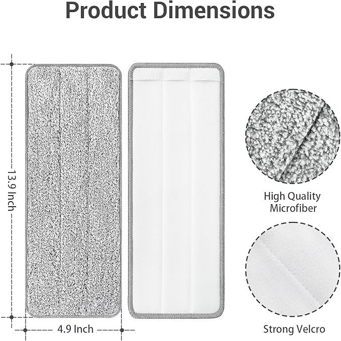 10Pcs Joymoop Mop Replacement Pads, 13 * 4.9'' Universal Mop Pads Mop Head Refills Washable Wet Mop, Compatible with Most 11-13” Size Mops，