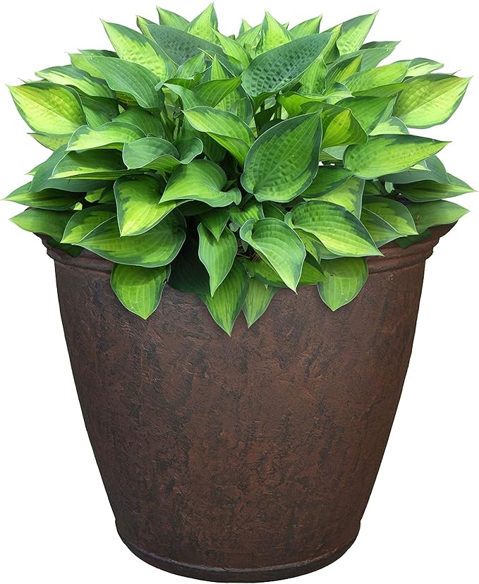 Sunnydaze 15.25-Inch Anjelica Large Plastic Pot for Plants - Outdoor Polyresin Round Planter with Drillable Drainage Holes - Rust