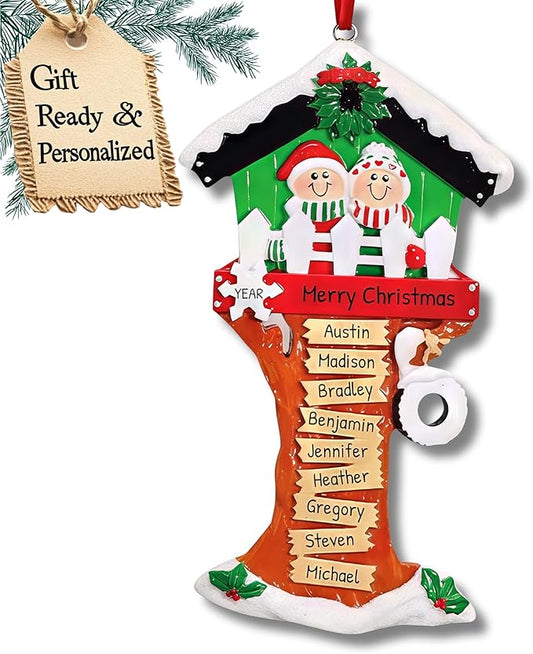 3D Treehouse Family of 9 Ornament 2025 Personalized Family Christmas Ornaments 2025 | Siblings Treehouse Personalized Tree Ornaments for Grandchildren, Siblings & Grandkids of Nine Banner Ornament