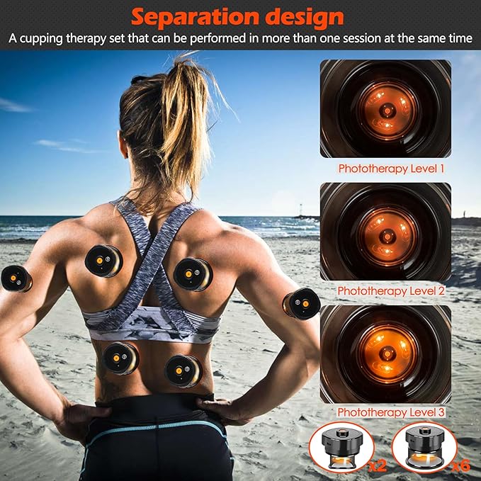 4-in-1 Electric Cupping Therapy Set with 8 Cellulite Massage Cups with 12 Modes Suction,Smart Dynamic Cupping Therapy Set for Ease Fatigue, Muscle Soreness and Skin Tightening(Red)