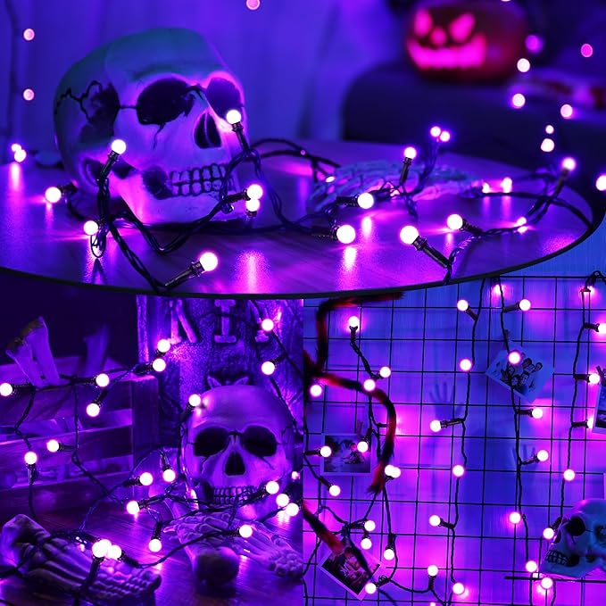 Brizled Purple Halloween Lights, 66ft 200 LED String Connectable, 8 Modes Berry Lights With Timer, Outdoor Plugin for Garden Tree Indoor Party