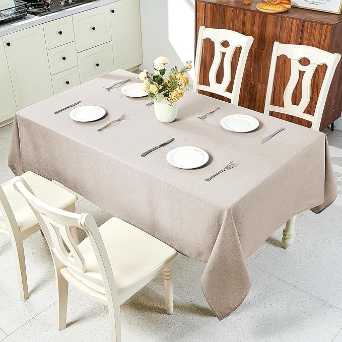 IVAPUPU Textured Linen Table Cloth for Rectangle Table - Khaki Tablecloths Rectangular Waterproof Wrinkle Free Wipeable Dining Cover for Spring Wedding Birthday Kitchen Decor, 60 x 104 Inch