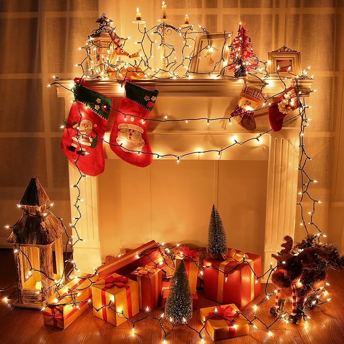 Toodour Clear Christmas Lights, 75ft 300 Count Incandescent Indoor Outdoor String Lights, UL Certified Connectable Green Wire Mini Bulb Light for Home, Party, New Year, Xmas Tree Decor - Warm White