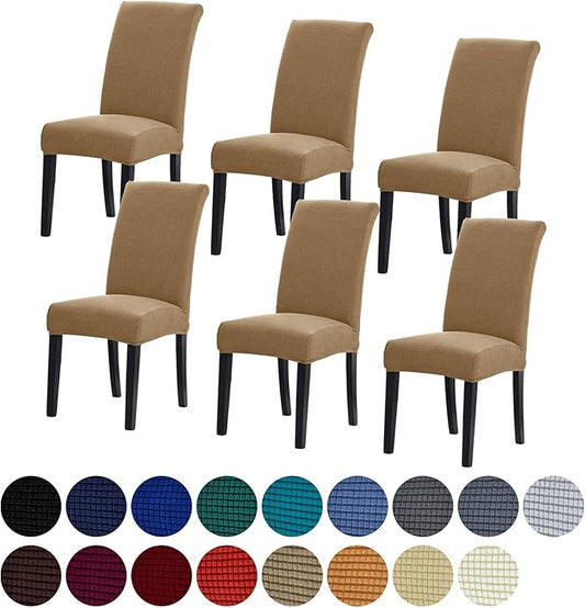 Howhic Stretch Chair Covers for Dining Room Set of 6, Removable Washable Dining Room Chair Covers, Dining Chair Slipcovers Seat Protector, Great Home Decor and Banquet Upholstery (Tan, 6 Pack)