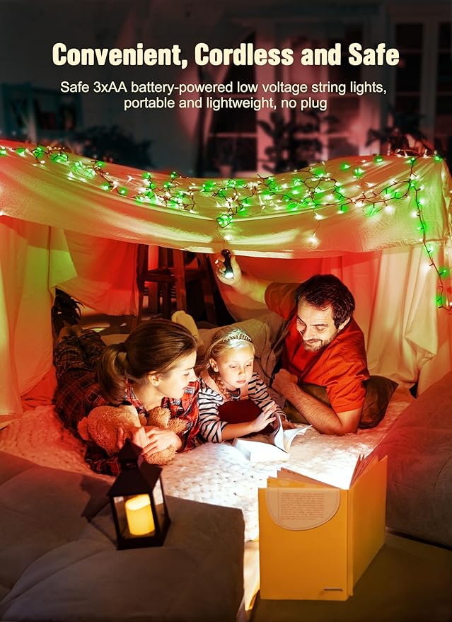 Battery Operated Christmas String Lights, 8ft 20 LED Mini Lights with Timer, Christmas Tree Lights for Indoor Outdoor Bedroom Wedding Party Holiday Xmas Decoration，Red & Green