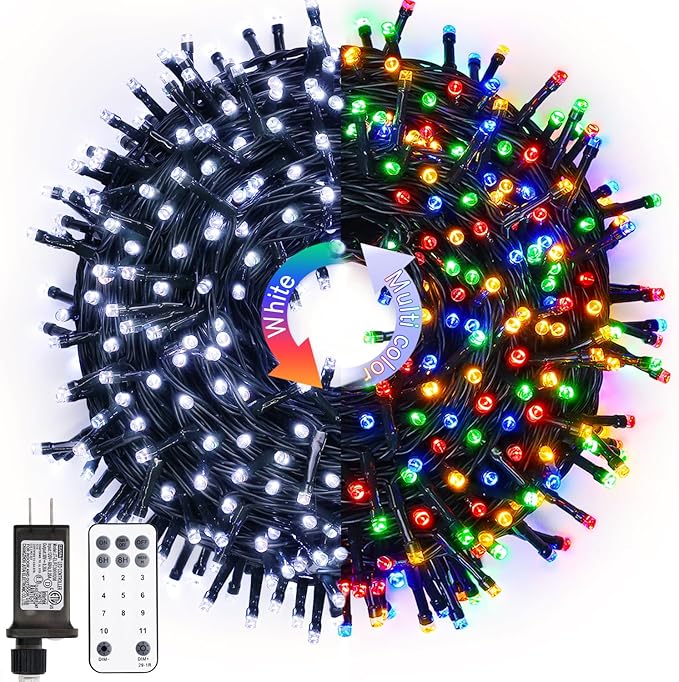 JMEXSUSS Color Changing Christmas Lights, 66ft 200 LED White & Multicolor String Lights Outdoor Waterproof with Timer Remote, Connectable Christmas Tree Lights Plug in for Indoor Xmas Decor