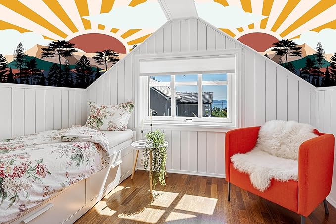 dueeia Boho Sun Tapestry Wall Hanging Abstract Mountain Tree Forest Sunset Sunrise Wall Tapestries for Mens Bedroom Living Room Wall Decor (28.7"x37.4")