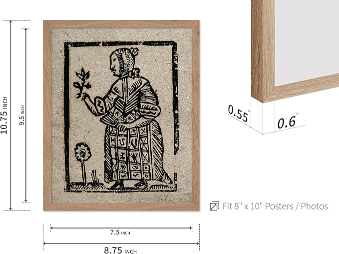 Poster Master Vintage Woodcut Poster - Retro Medieval Print - Gift for Gothic, Horror Fan - Witch Holding a Plant, Magic, Spell, Herbalist - Wall Decor for Bedroom, Dorm, 8x10 Beige Framed