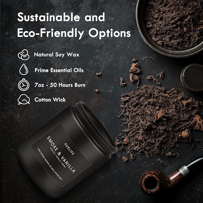 2 Pack Smoke & Vanilla Candle | Candles for Men - Masculine Candle, Soy Candles for Home Scented - Gifts for Men, Home Fragrance Gifts - Each of 7oz