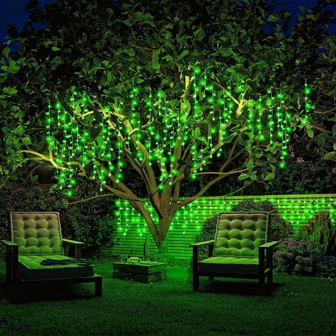 Icicle Lights for Outside, 33FT 400 LED Christmas Lights Outdoor with 8 Modes 75 Drops, Waterproof Connectable Twinkle String Decoration Light for Home Eaves Party Yard Garden Decor, Green