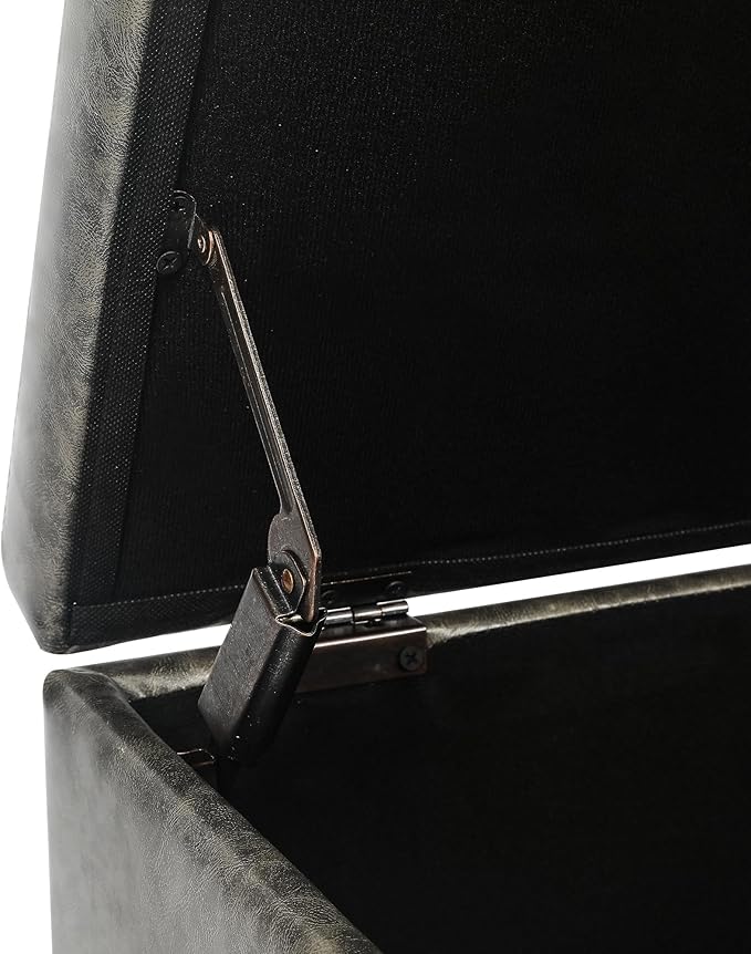 Adeco Faux Leather Storage Ottoman Bench with Wood Legs, 17.7" Square Mixed Grey PU Cube Foot Stool, Upholstered Button Tufted Vanity Chair with Hinged Lid for Living Room, Bedroom, Dorm