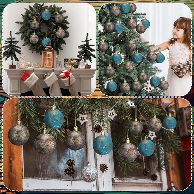 12 Pcs Textured Christmas Ball Ornaments Neutral Christmas Tree Decor Vintage Rustic Copper Ball Ornaments 2 Inch Farmhouse Hanging Shatterproof Home Decor for Xmas Farmhouse Decoration
