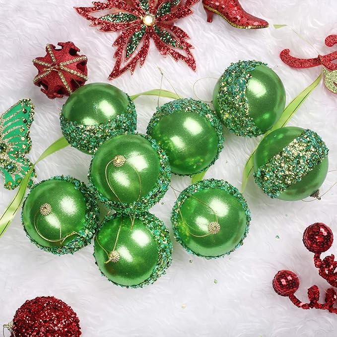 4" Christmas Ball Ornaments, 4pc Set Green Shatterproof Christmas Decorations Tree Balls for Xmas Trees Wedding Party Holiday Decorations