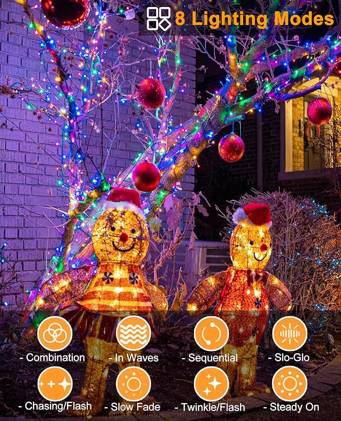 40FT 120 LED Christmas Lights Outdoor, Green Wire Christmas Tree Lights with 8 Modes & Waterproof, Connectable Plug in String Light for Indoor Bedroom Yard Party Wedding Decorations, Multicolor