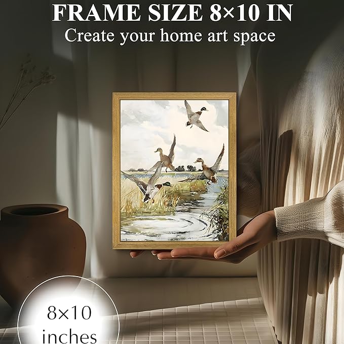 Framed Vintage Duck Wall Art Print, Rustic Mallard Watercolor Canvas Poster Wall Decor, Country Wildlife Bird Illustration for Farmhouse Living Room Kitchen Bedroom Decor 8x10 Inch