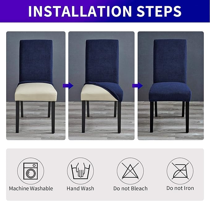 Howhic Stretch Chair Covers for Dining Room Set of 4, Removable Washable Dining Room Chair Covers, Dining Chair Slipcovers Seat Protector, Great Home Decor and Banquet Upholstery (Navy, 4 Pack)