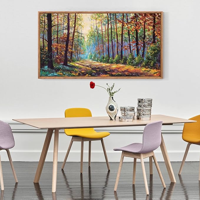 Aurlan Forest Landscape Hand Painted Framed Wall Decor(40"x20"), Large Abstract Birch Tree 3D Textured Oil Painting on Canvas Artwork, Modern Nature Plant Wall Art for Office Living Room Bedroom